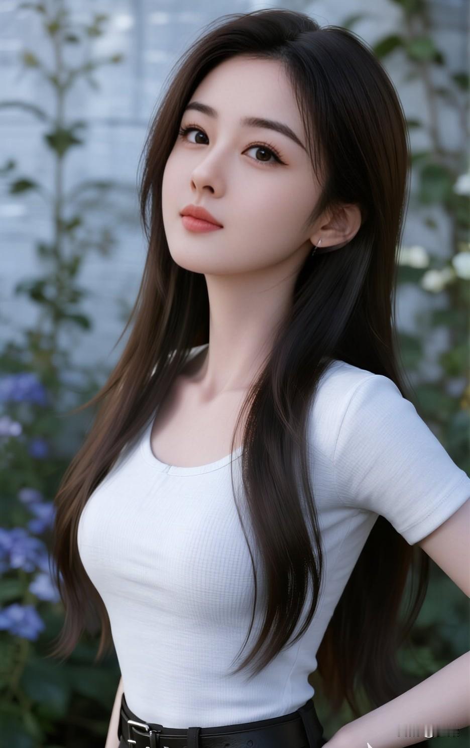 温柔甜美的白衣少女，置身花海中的梦幻瞬间