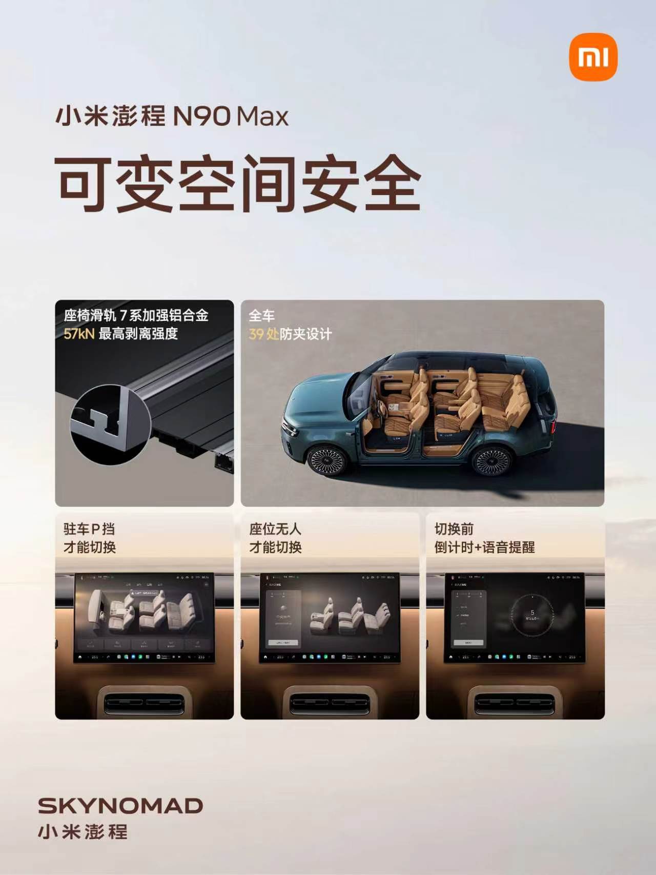 小米澎程N90 MAX可变安全空间全车39处防夹设计 