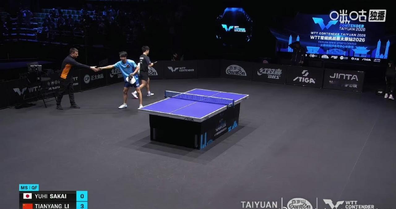 李天阳🇨🇳晋级男单四强！
刚刚，一场WTT常规挑战赛太原站男单1/4决赛中，