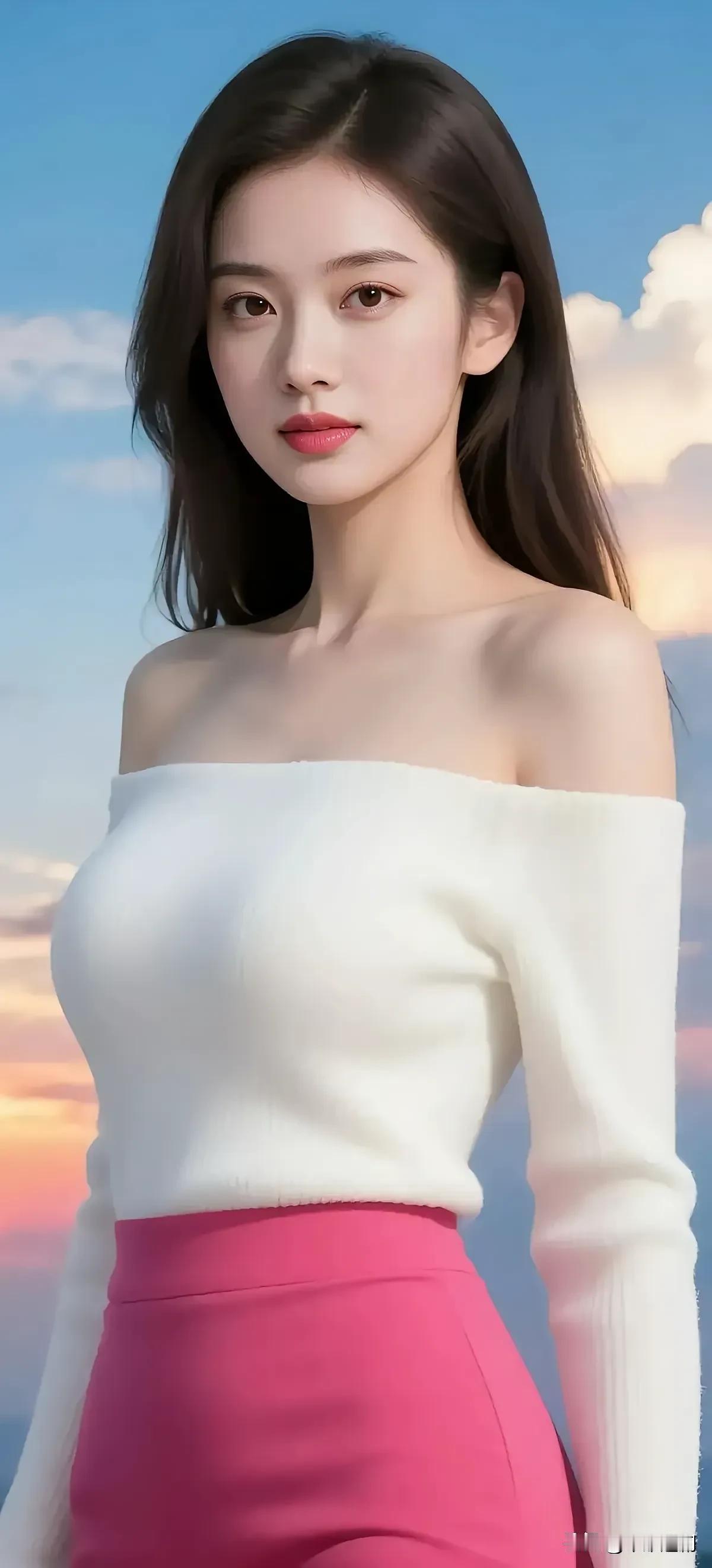 白纱露肩衫撞色玫红裙，云霞作背景揉出明艳又温柔的氛围感☁️
粉雾玫瑰吊带裙 酒红