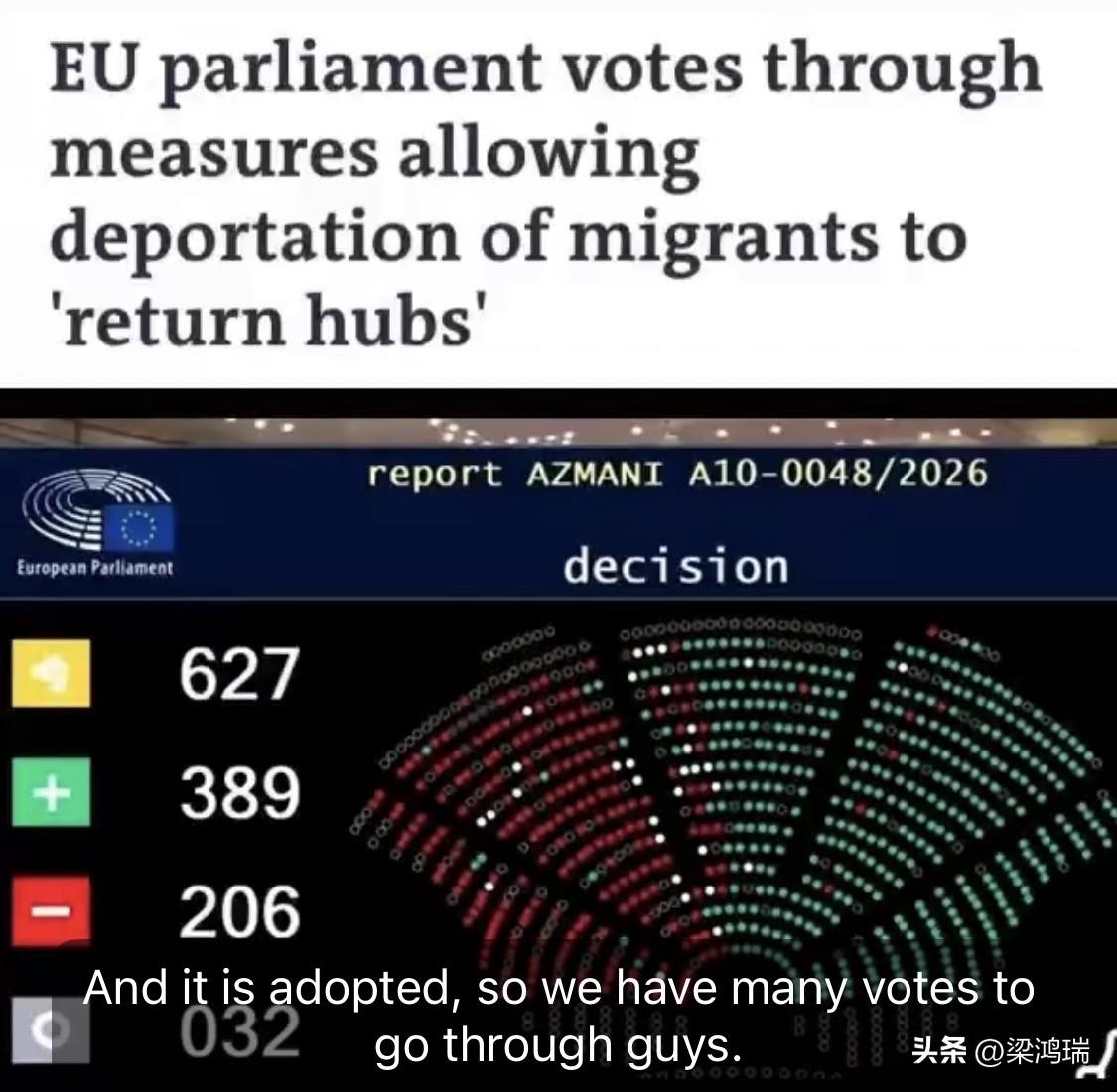 欧洲议会于 2026年3月26日 投票通过了一项关于非法移民遣返的新法规，进一步