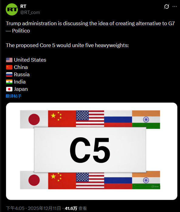 针对美媒爆料特朗普有意组建中美俄印日五国集团，俄联邦安全会议副主席梅德韦杰夫近日