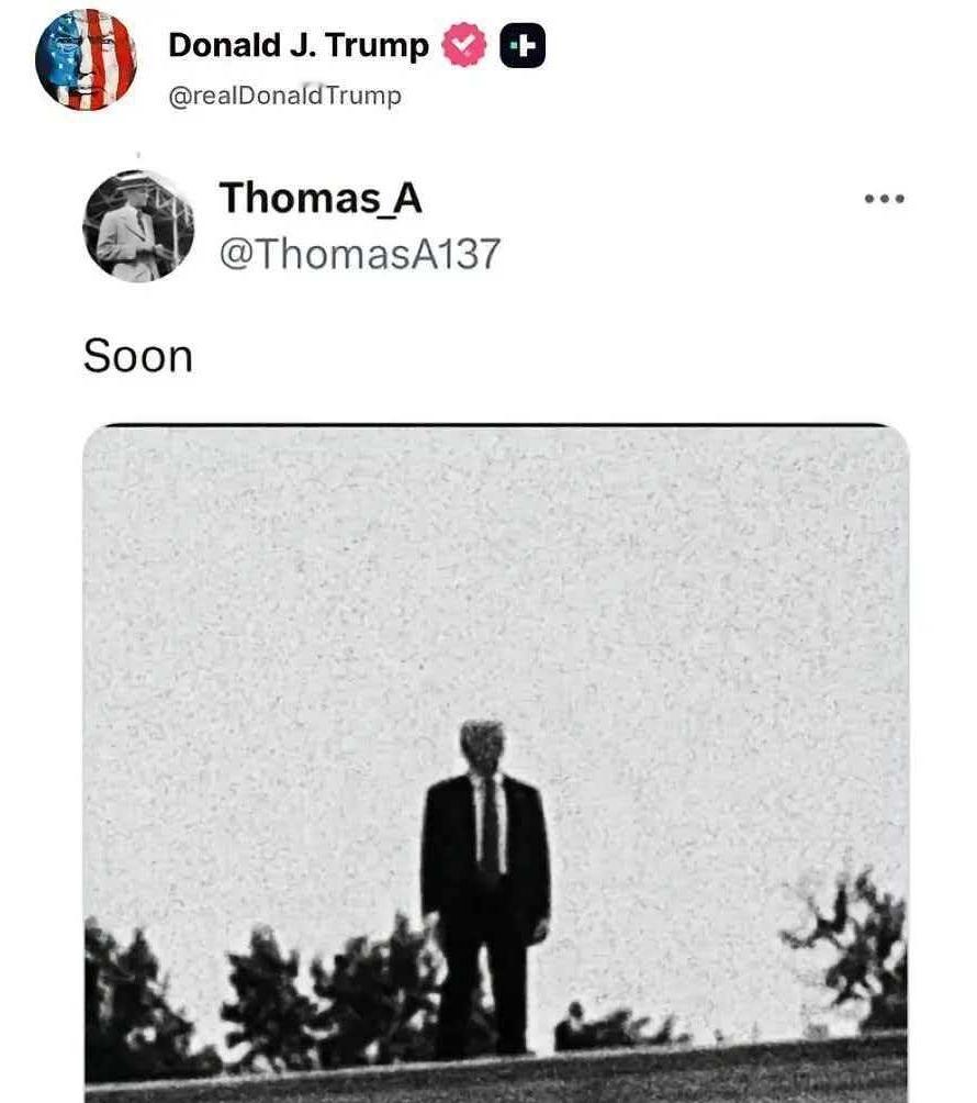 在特朗普眼里，什么事情最有可能会很快发生？近日特朗普转发了一张自己站在高处眺望的