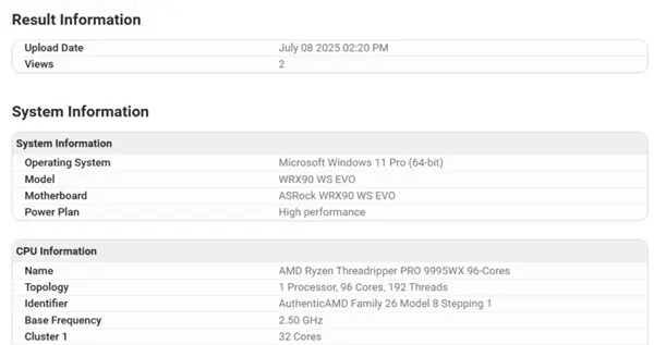 卖价9万元的顶级CPU！AMD线程撕裂者PRO 9995WX现身跑分