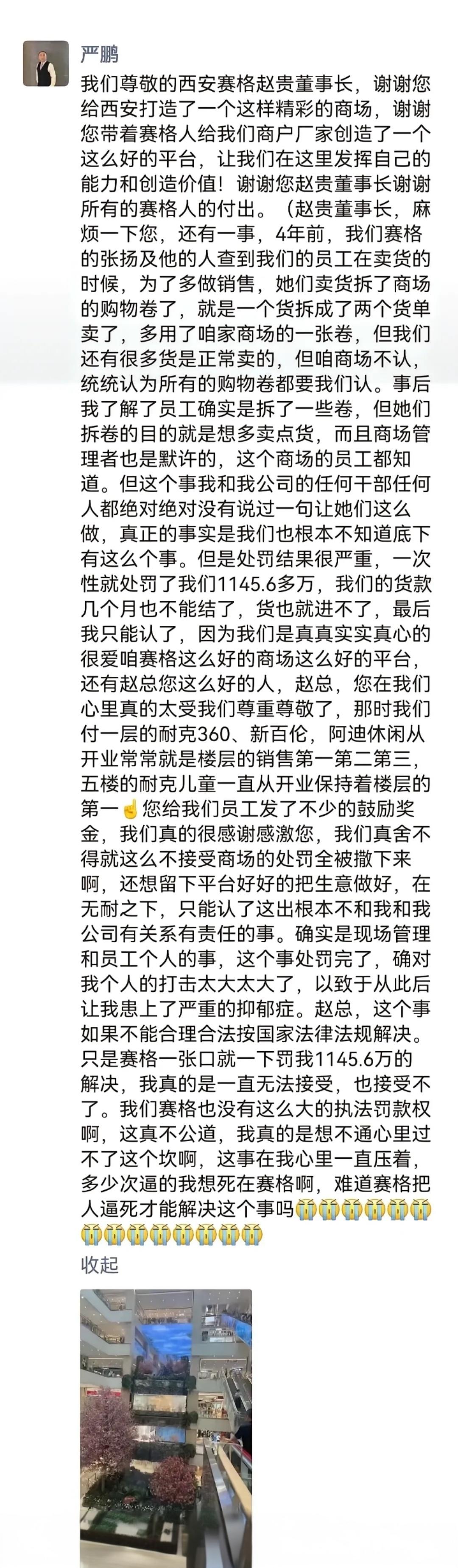 严鹏的长文让人看着揪心！
他最后一刻，还在处理员工工资。
西安赛格这件事，这两天