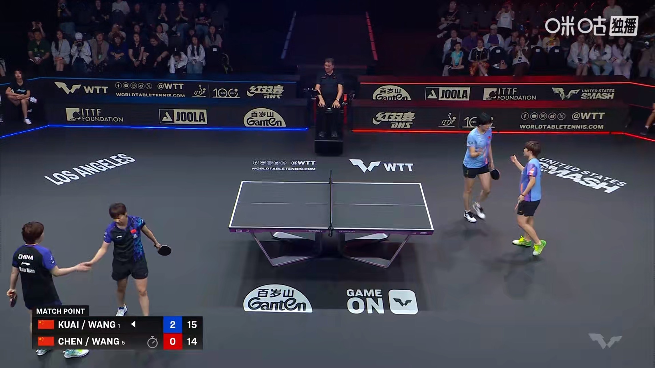 王曼昱/蒯曼3比0王艺迪/陈熠(11-7，11-6，16-14)晋级WTT美国大