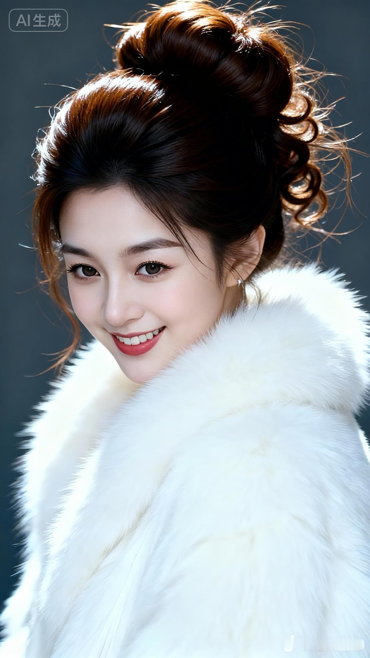 优雅发髻，甜美笑容，毛茸茸外套，冬日里的温暖与时尚！🌟💄🧥