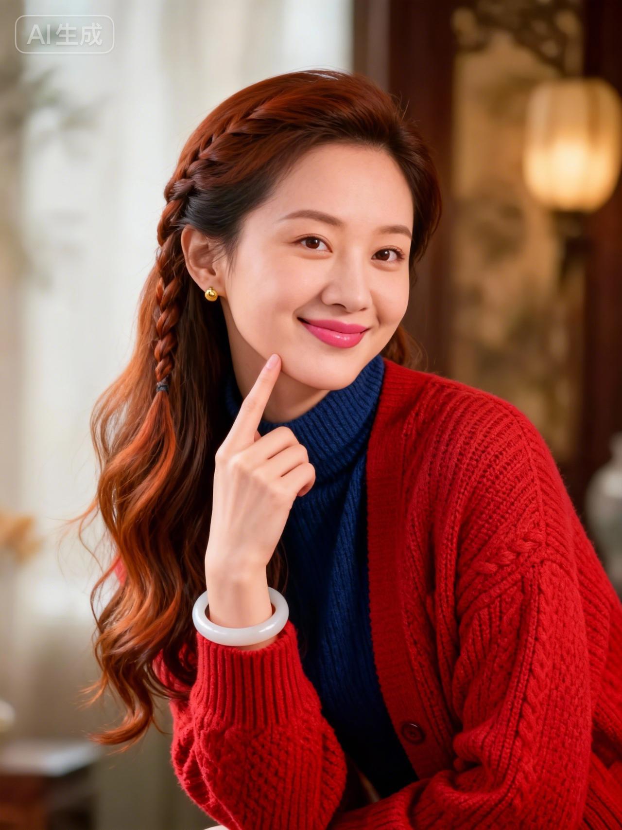 温柔微笑，红发编辫，冬日暖阳下的温暖时光。