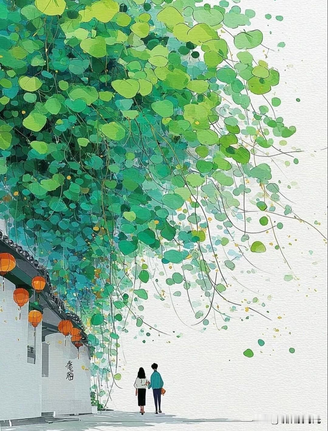 绿荫下悠然，微风轻拂醉人心。
小小微湖治愈系插画分享 温柔治愈插画 
治愈系插画