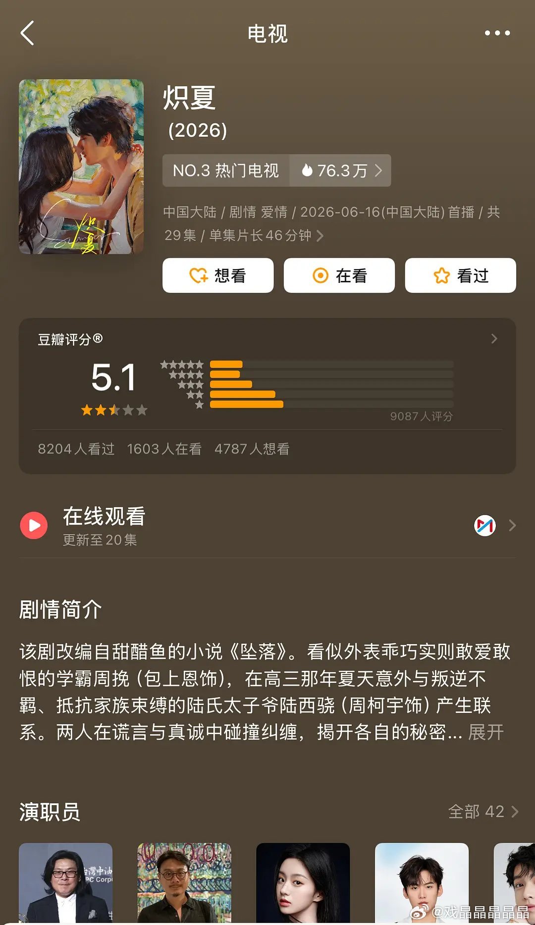 炽夏豆瓣开分5.1，比一些古偶的分数还高 
