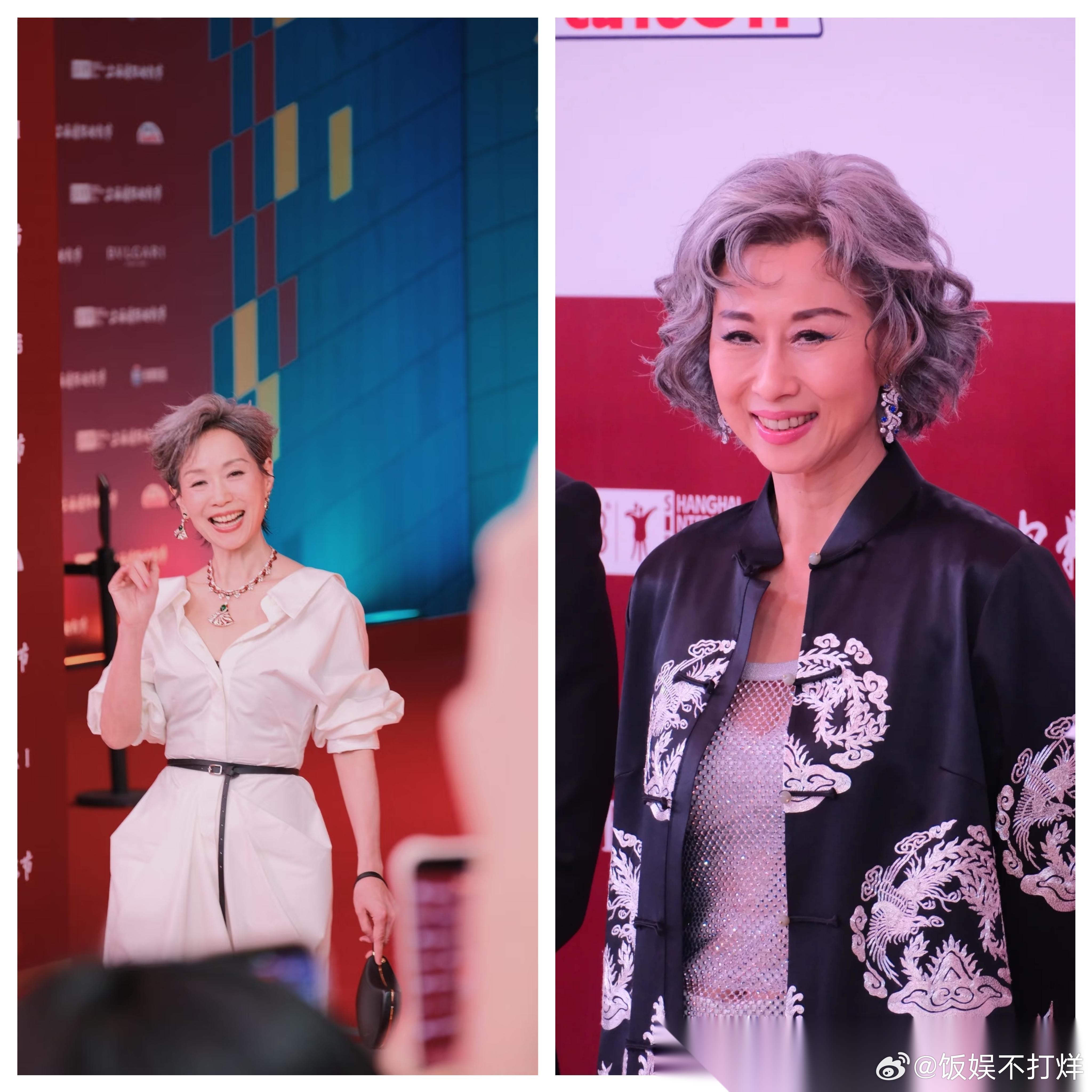 叶童和叶倩文 都是六十多岁 却把相由心生这事给演活了 上影节红毯生图，叶童一身白