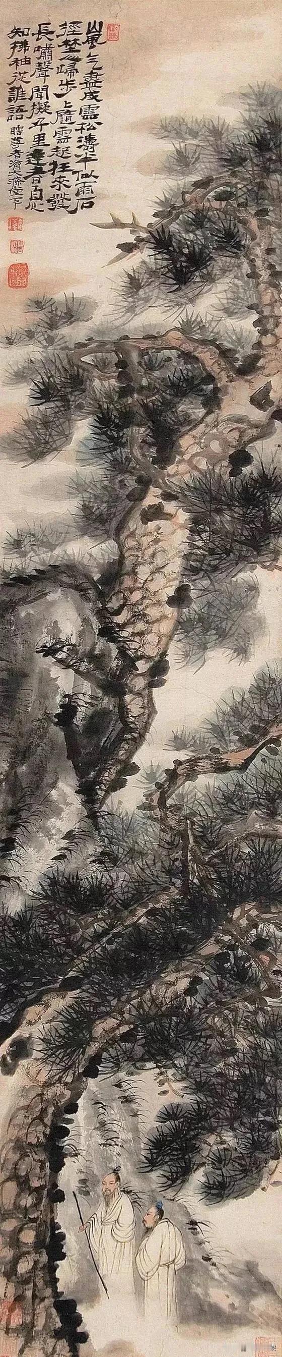 石涛：《松荫论道图》欣赏
#清初画家# #历代国画# #国画#