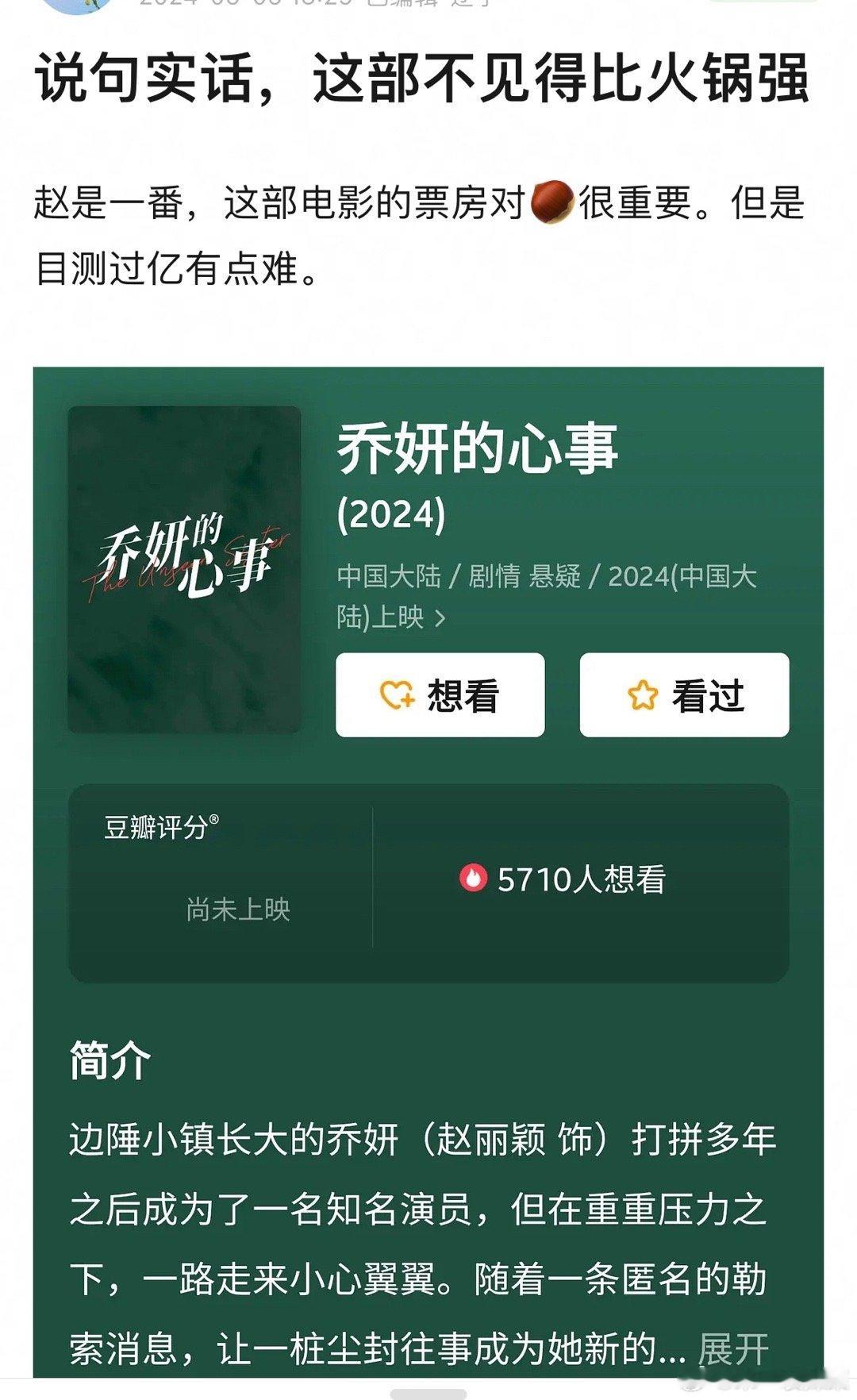 网友说《乔妍的心事》可能超不过杨幂的火锅，赵丽颖哪部剧哪个电影，你们没有唱衰过呢