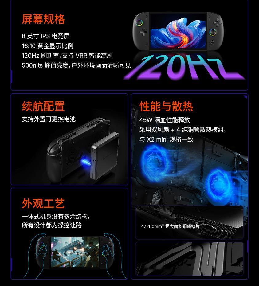 OneXPlayer飞行家 Apex Air发布，纯掌机形态，搭载8英寸120H