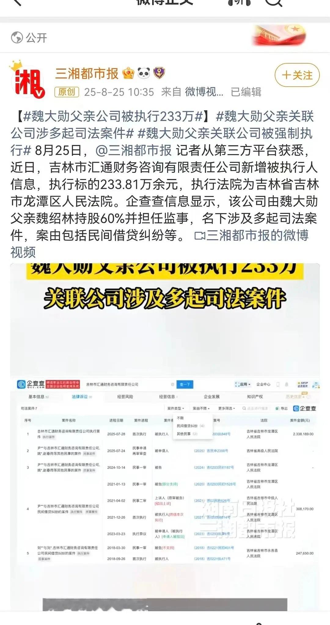 魏大勋父亲公司怎么也被强制执行了[闭嘴]魏大勋 ​​​