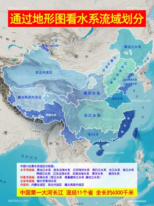中国14条水系流域分布图