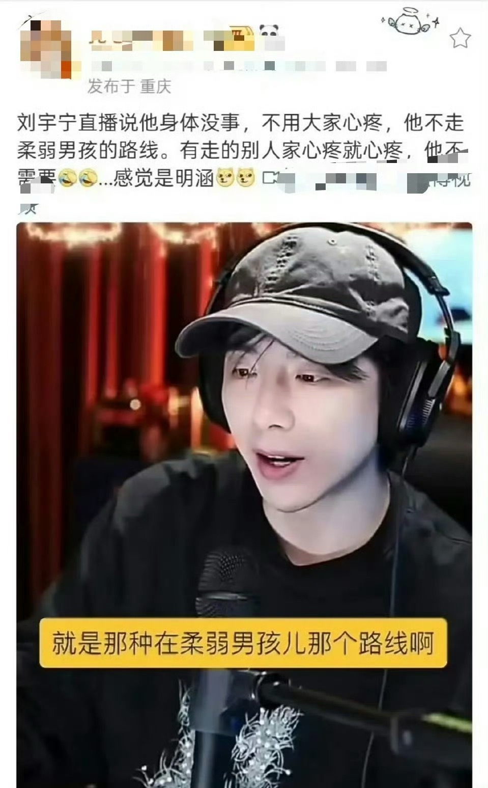 刘宇宁：我不走柔弱男孩路线，有走的别人家心疼就心疼。好多人说他在内涵张凌赫… 