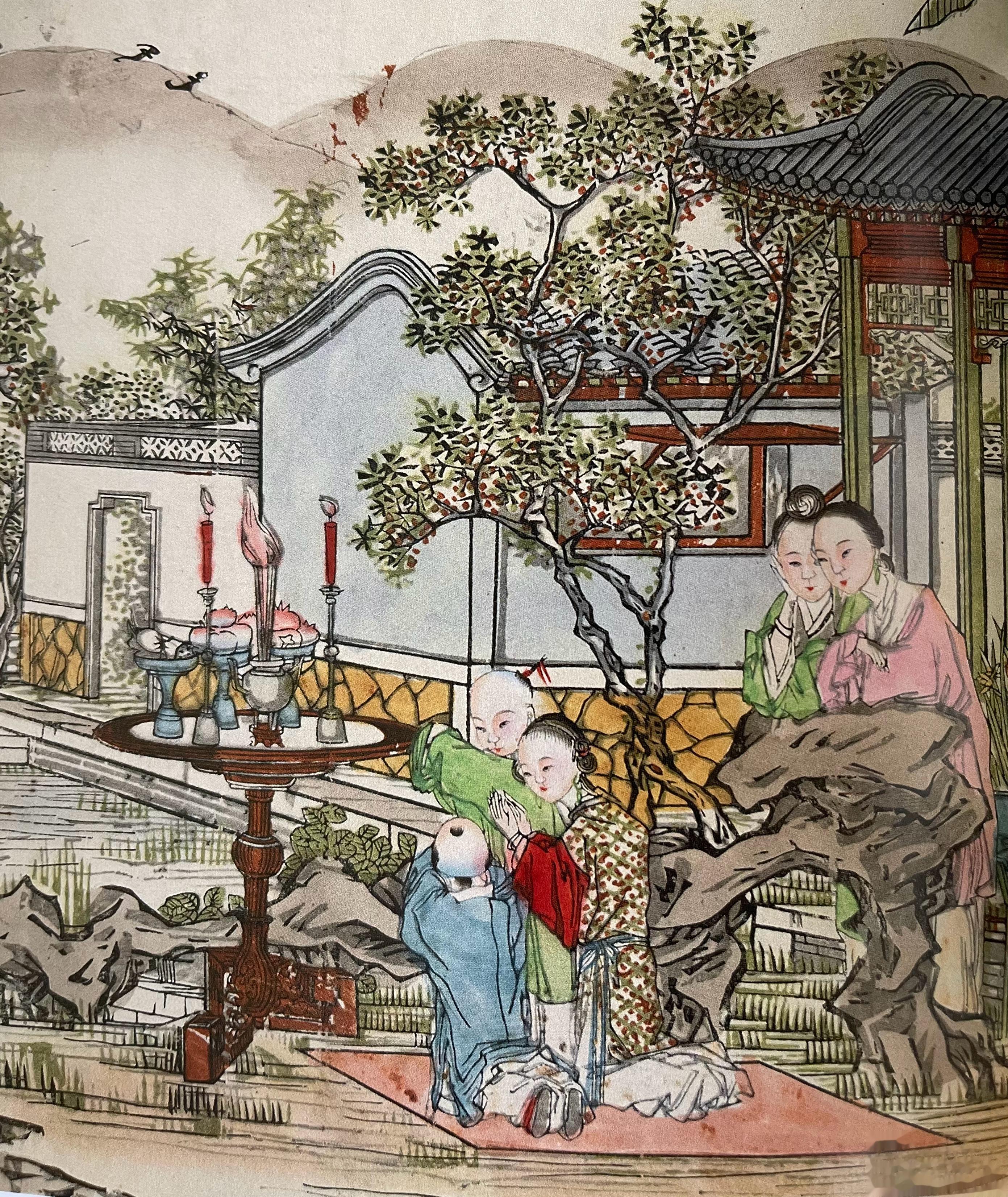 听说天津人过中秋节都是自己在家做月饼。高桐轩的年画画得很好。杨柳青年画有大红大绿