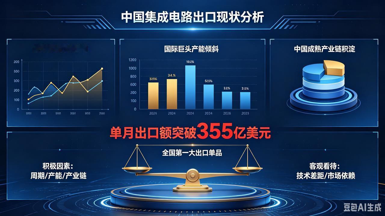 芯片出口登顶背后：周期红利与产业现实
 
国内集成电路单月出口额突破355亿美元