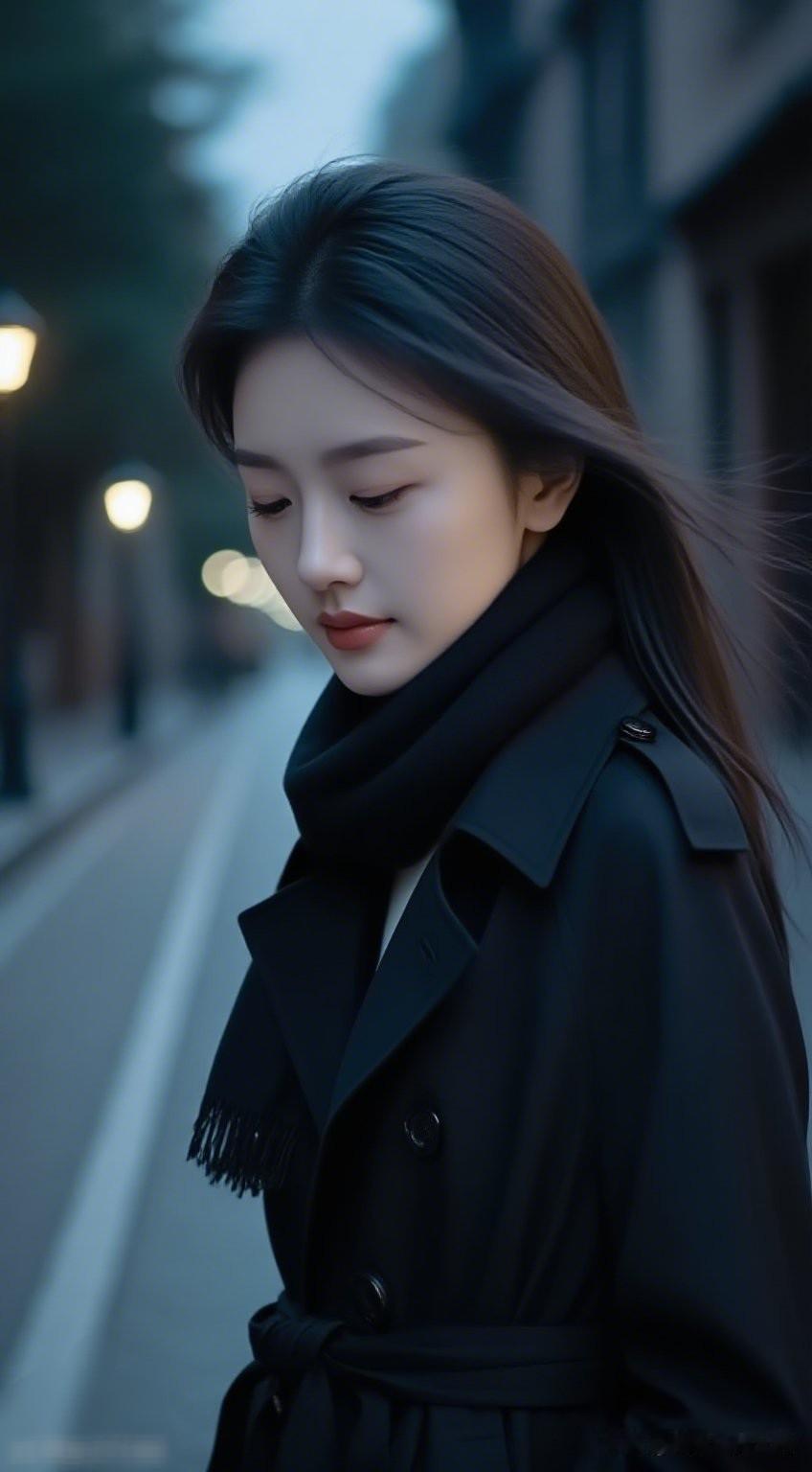 秋日漫步，黑衣少女，沉思街头。照片记录你眼中的美