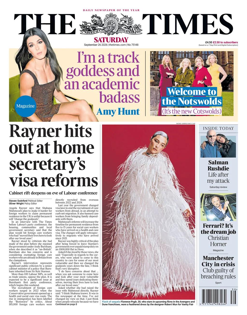 英国前副首相安吉拉·雷纳告诉《纽约时报》，她不同意英国内政大臣计划让外籍护理人员