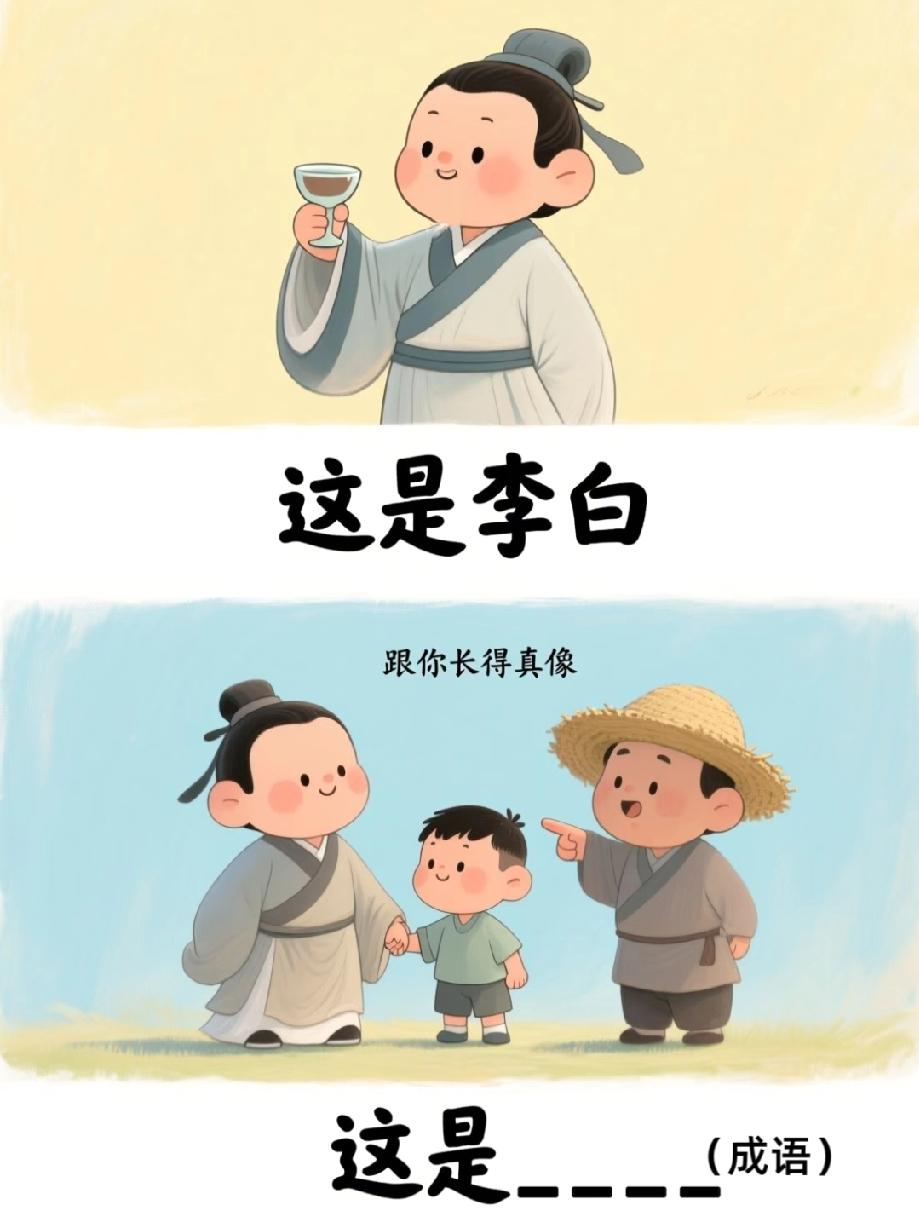 李白带娃被说长得像，打一成语？