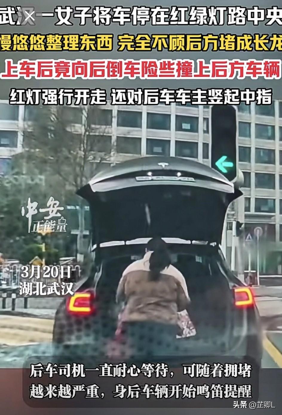 什么家庭教育出来的女儿啊？武汉光谷步行街离谱女司机！路中央停车、倒车、闯红灯还竖