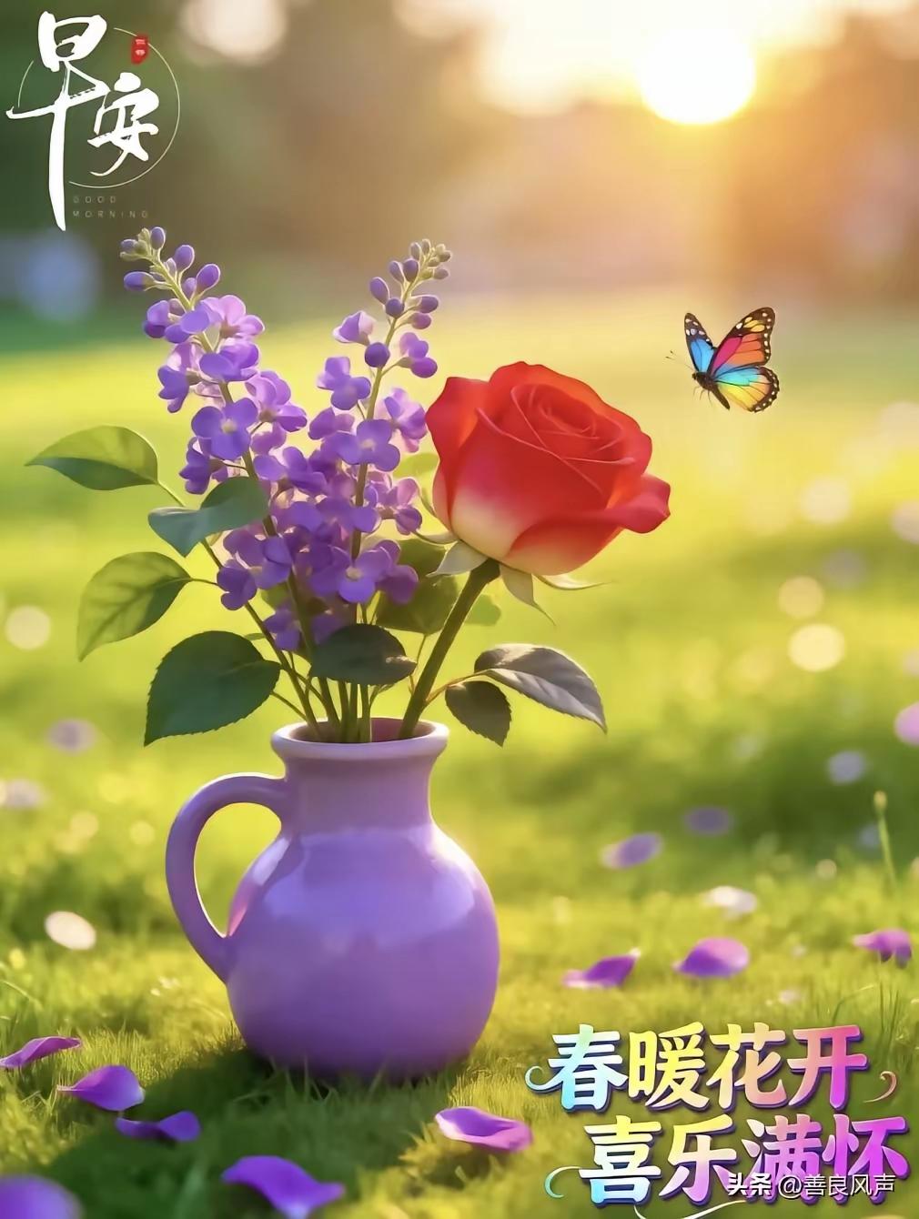 春暖花开，喜乐满怀，美好一天从早安开始！🌸💐🌼