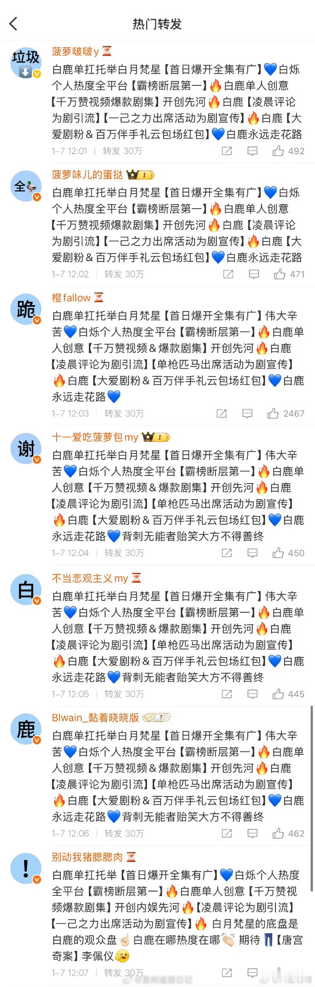 白鹿粉丝在《白月梵星》转发区给敖瑞鹏排字 cpf 三家排字都在一块了，什么情况 