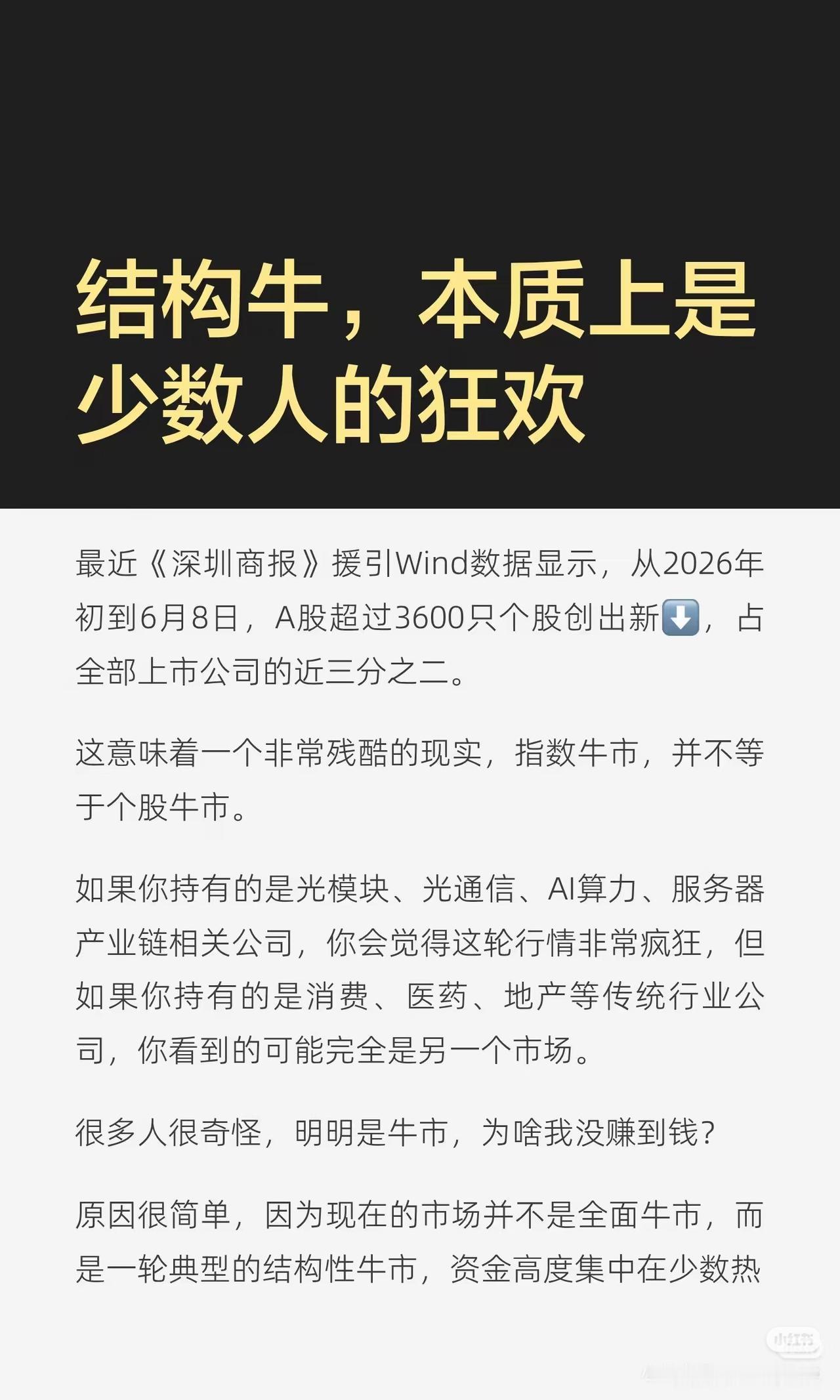 残酷真相！A股牛市，根本不是所有人都赚钱
 
指数大涨，2/3个股却在下跌
AI