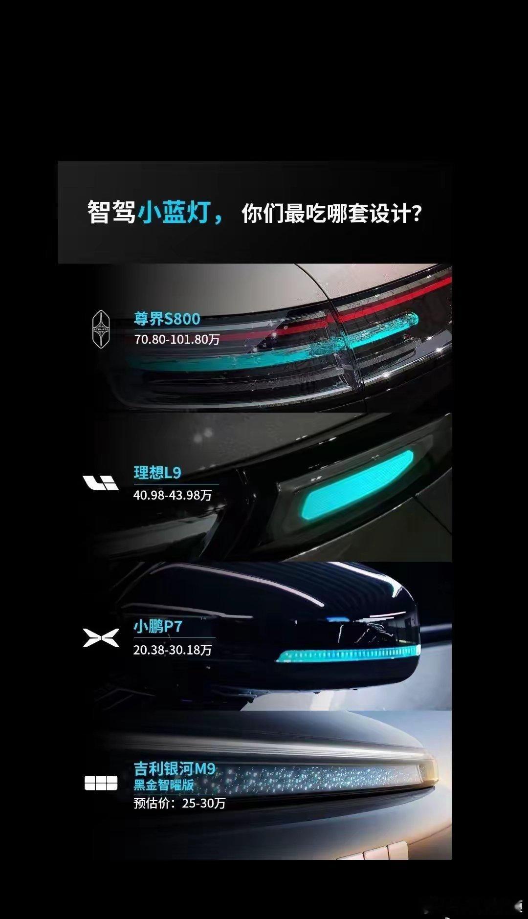 尊界的贵气、理想的沉稳、小鹏的灵动、银河的星光感，你更看中哪一款？？ 
