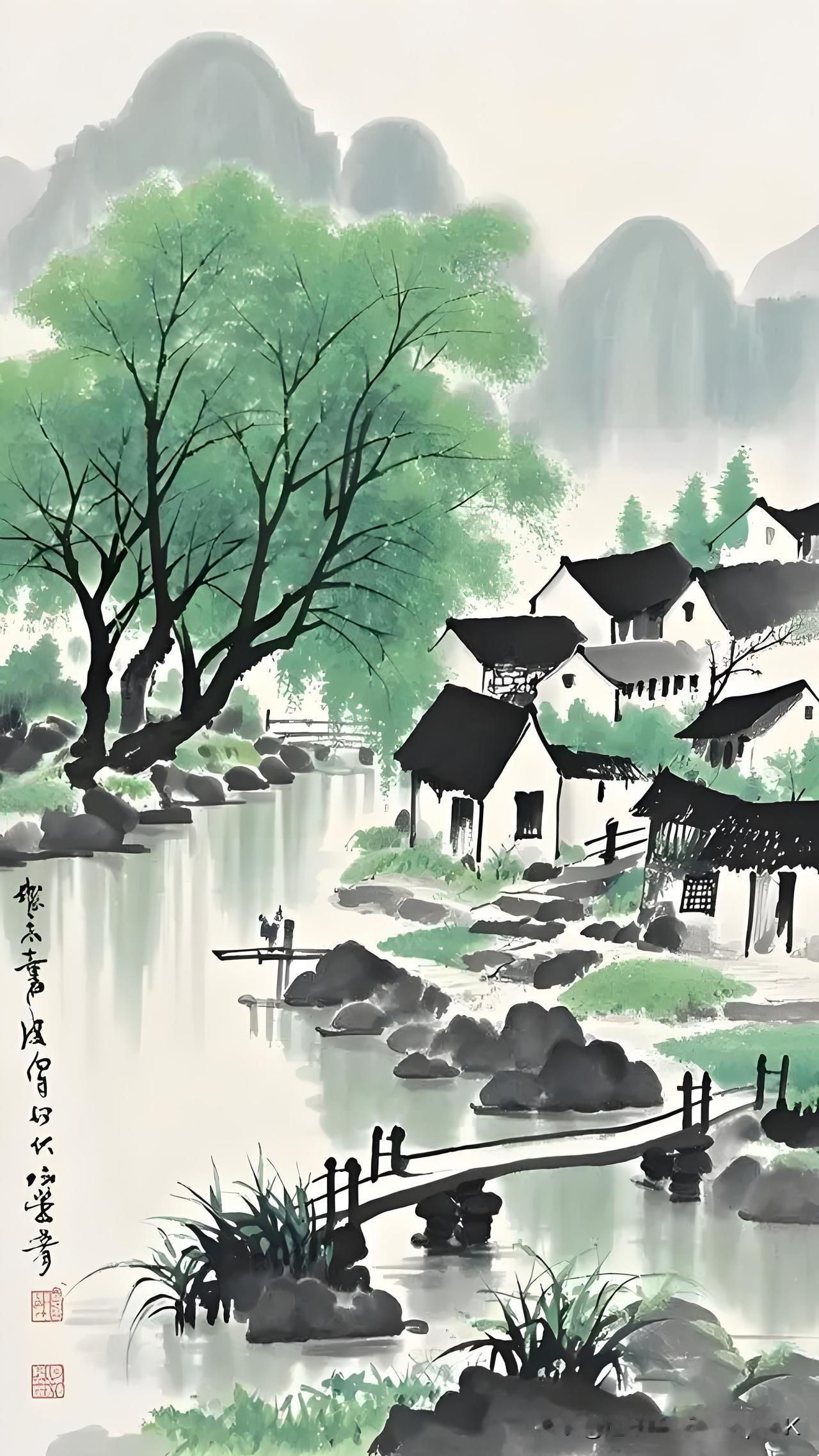 《下阁道中》
——宋·王之道
小桥流水数家村，
春入川原日自暾。
马上不知岚气重