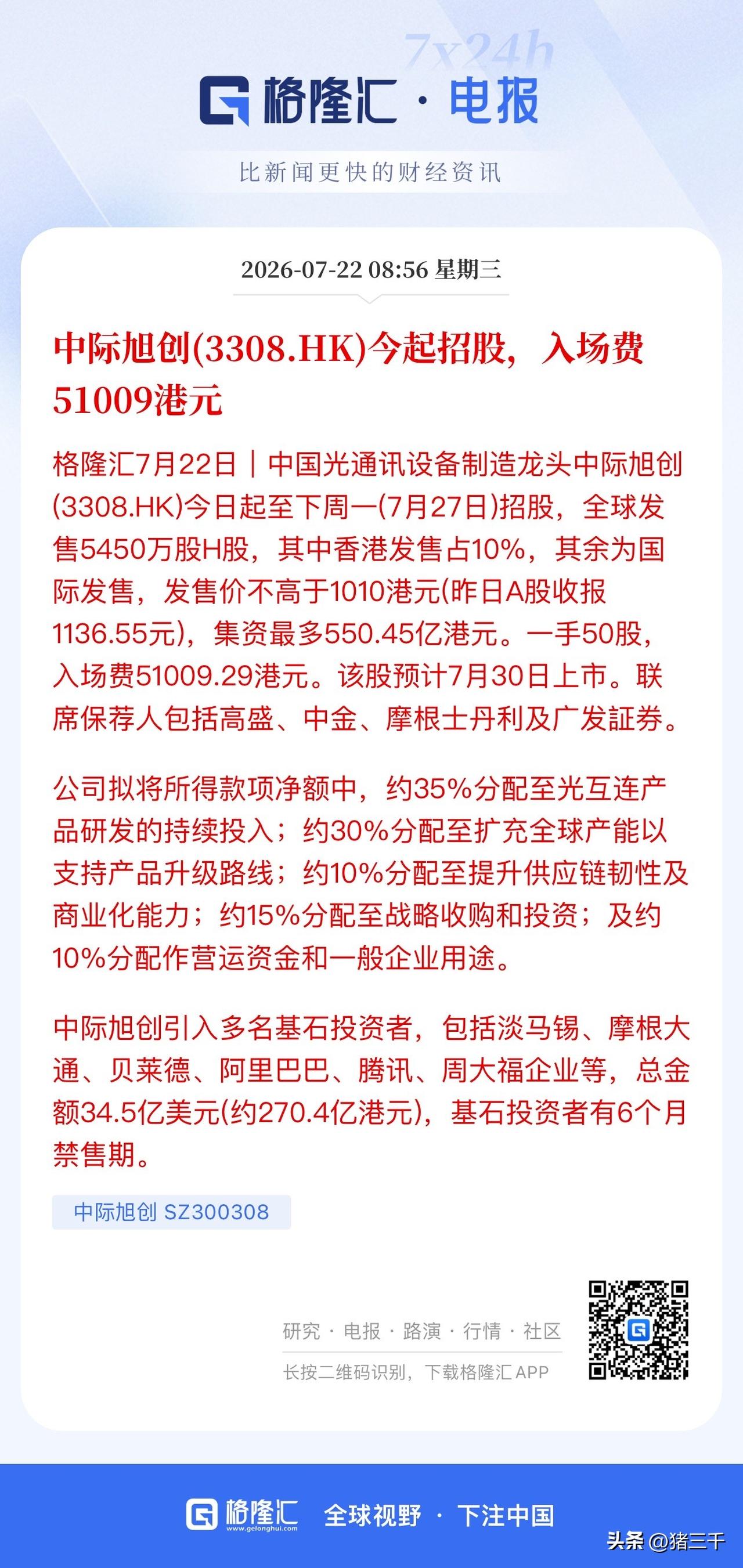 光模块龙头以1010港元登入港股！
作为本轮科技牛市最稳的核心，
也终于要在港股