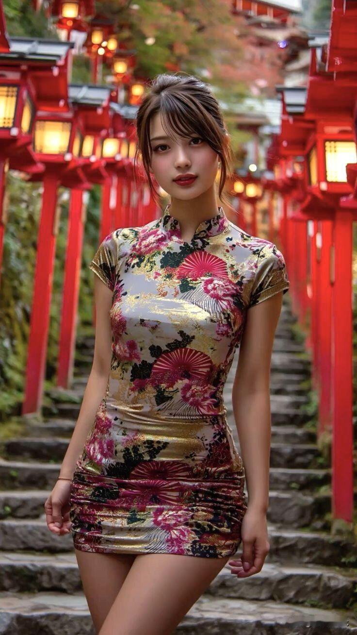 红灯笼下的东方美人，传统与现代的完美融合