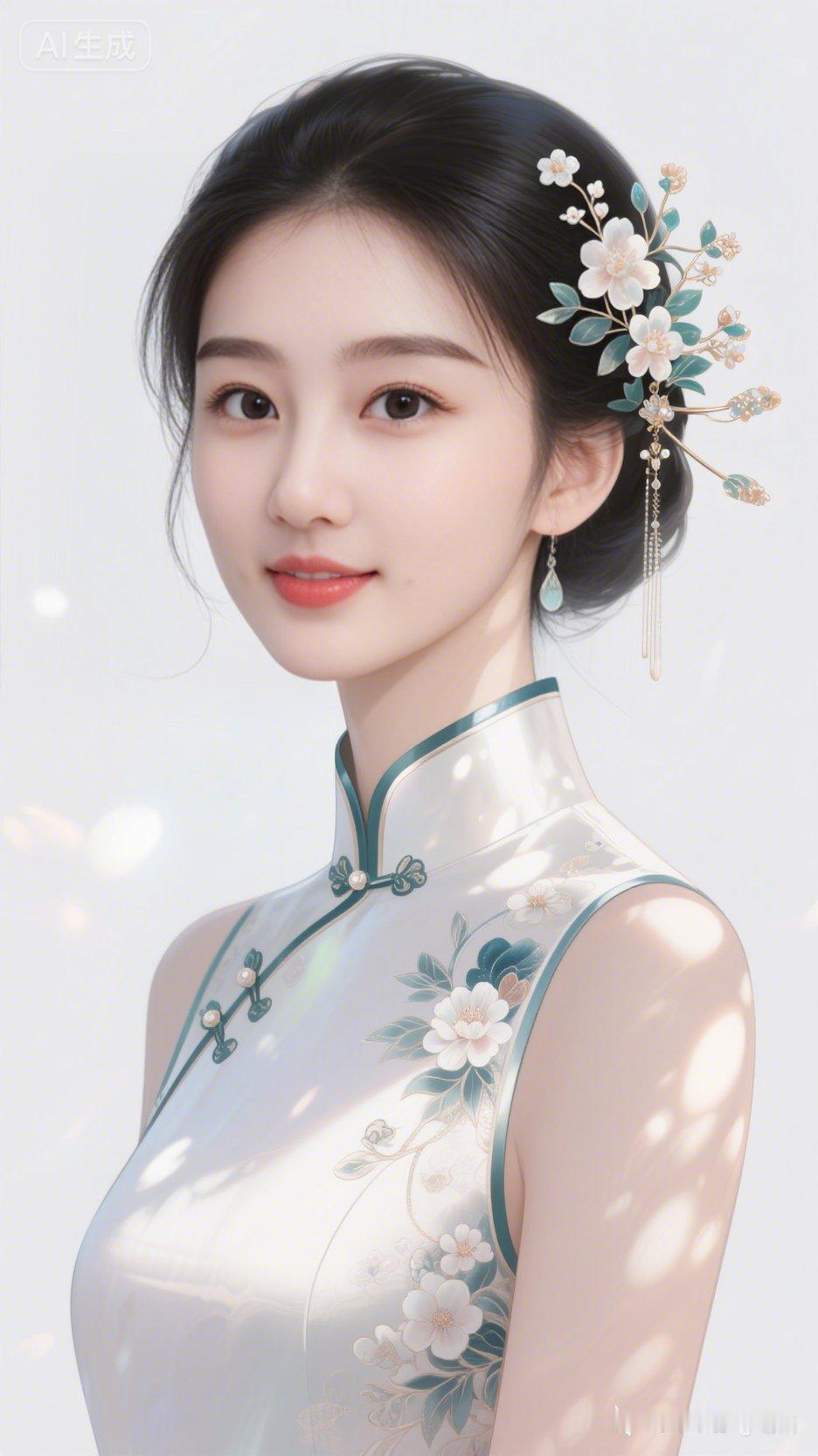 古典美人，花簪相伴，优雅动人。