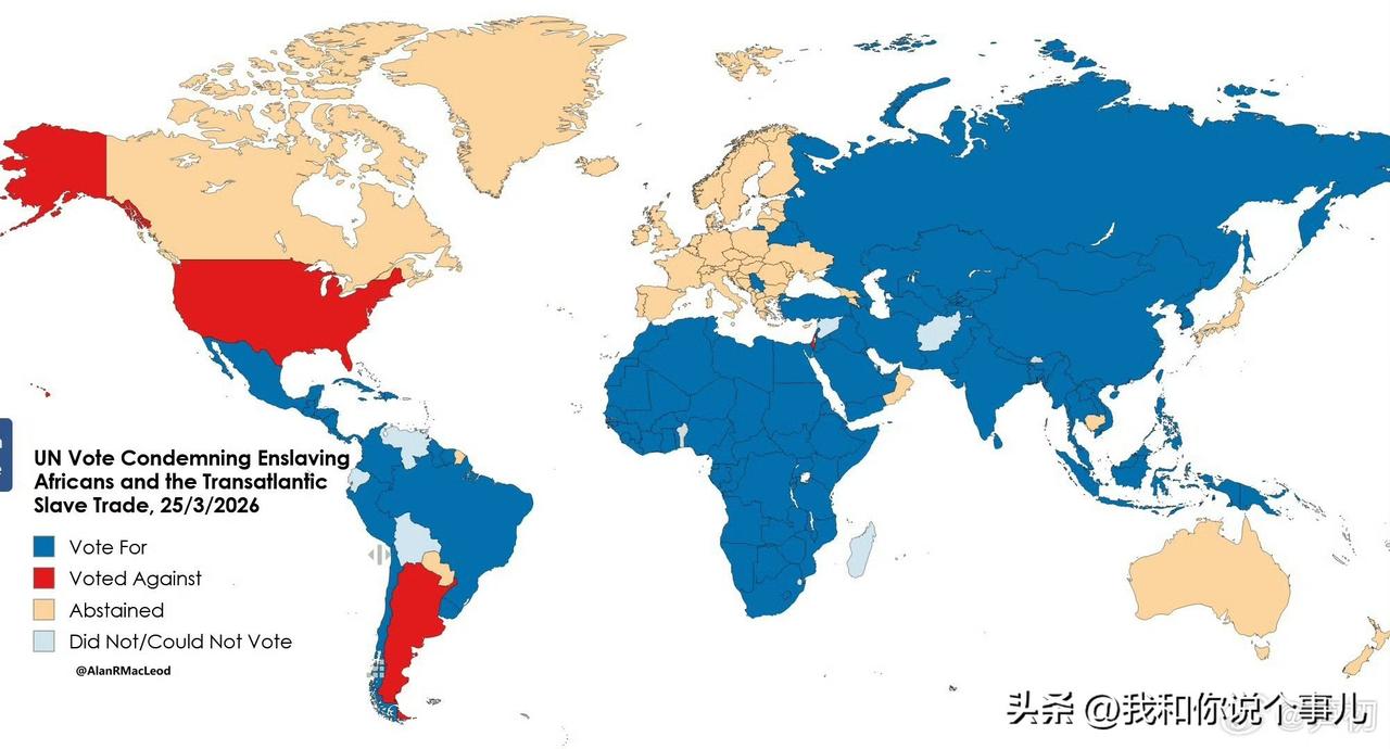 2026年3月25日，联合国以 123 票赞成， 3 票反对通过了《谴责奴役数百