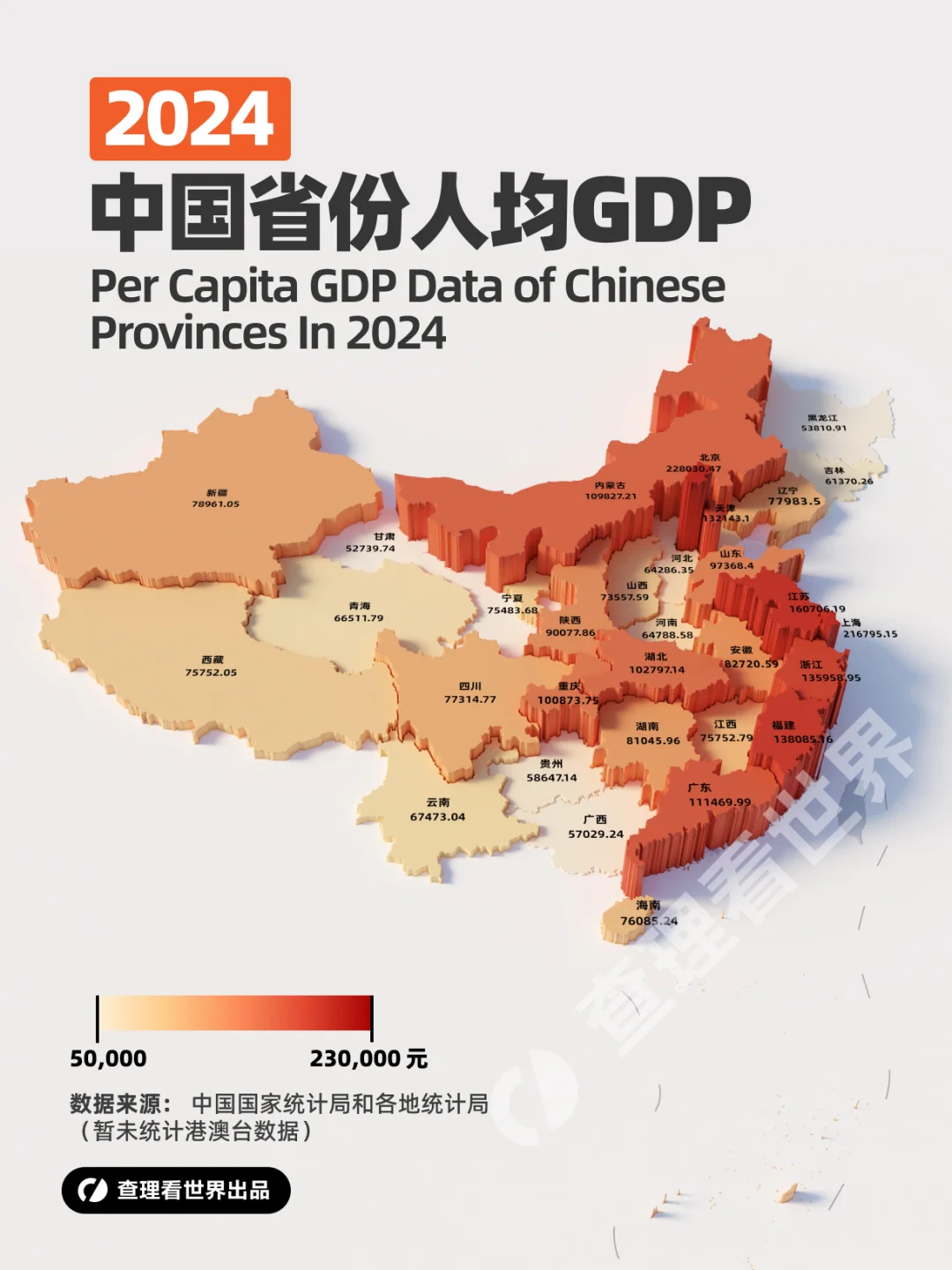 2024年中国人均GDP统计地图