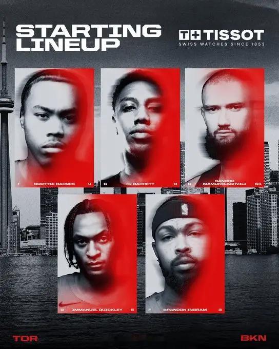 猛龙首发：奎克利、巴雷特、巴恩斯、英格拉姆、马穆！