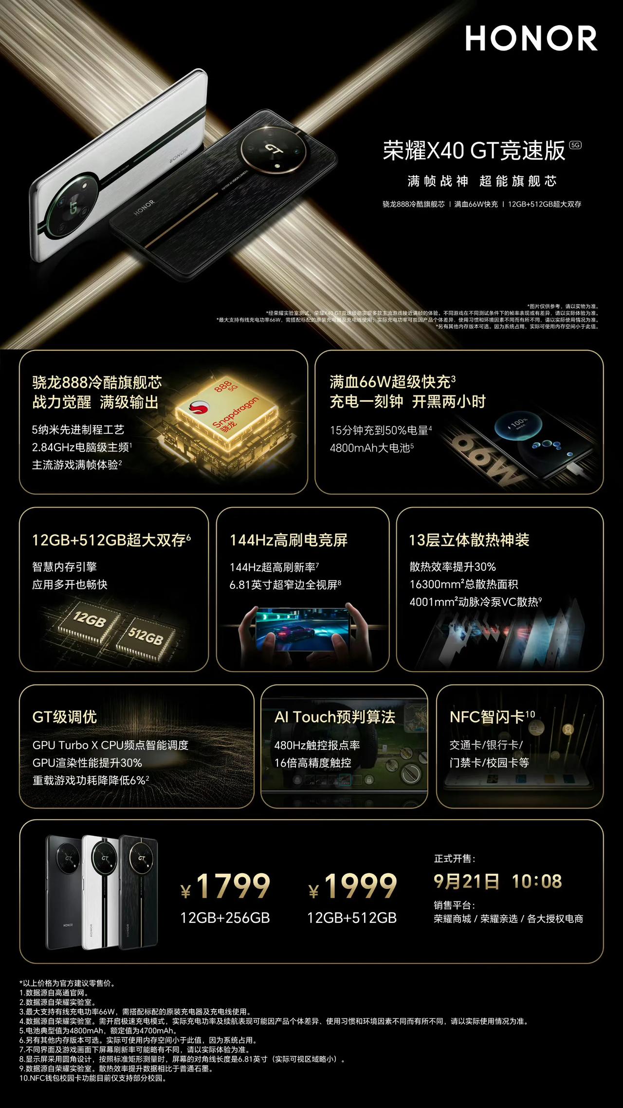 荣耀X40竞速版搭载骁龙888处理器，144Hz 
LCD屏幕，4800mAh电