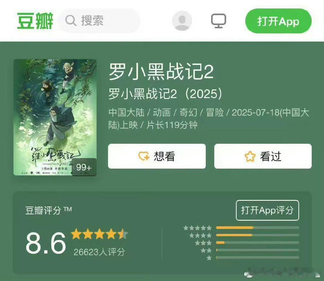 罗小黑战记2豆瓣开分8.6罗小黑战记2豆瓣8.6  2025罗小黑大电影爆了！六