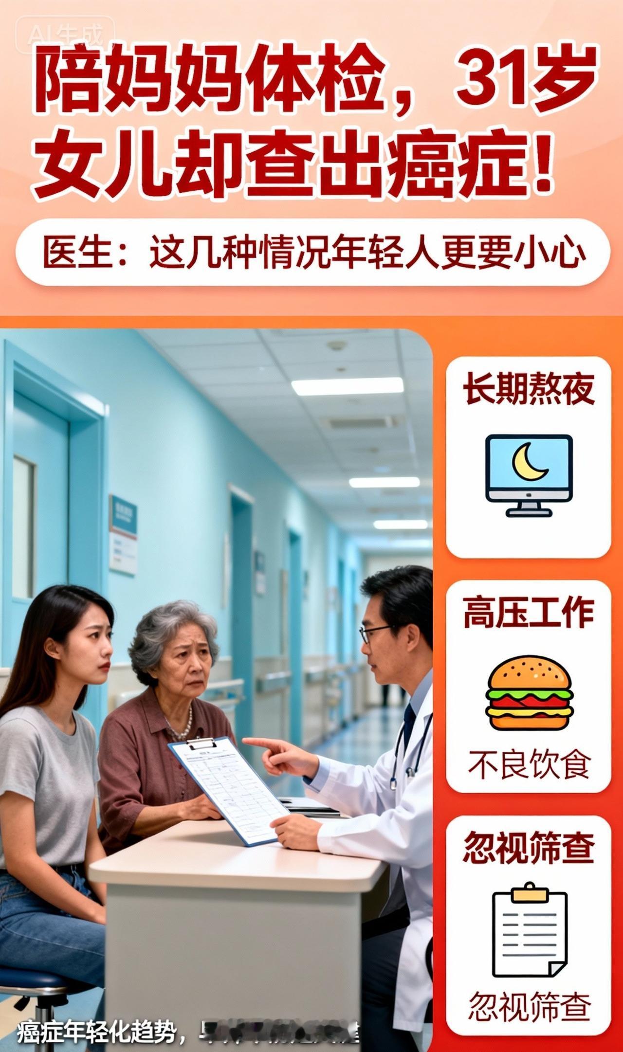 陪妈妈体检，31岁女儿却查出癌症！医生：这几种情况年轻人更要小心

近日，一则健