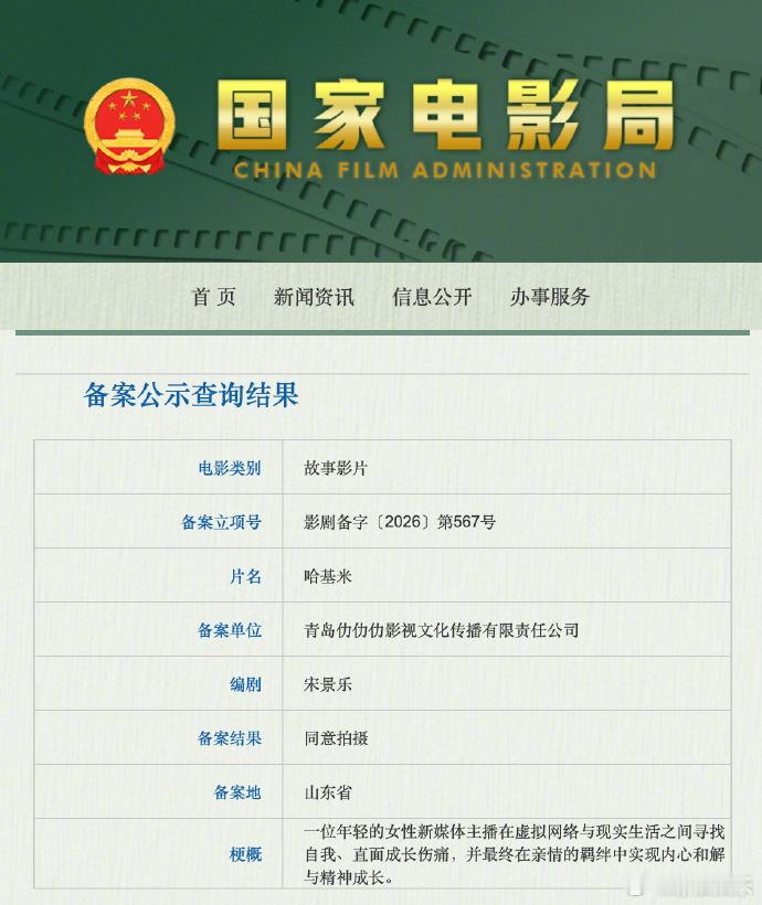 电影哈基米备案哈基米要拍电影了 据国家电影局，近日名为《哈基米》的电影通过备案同
