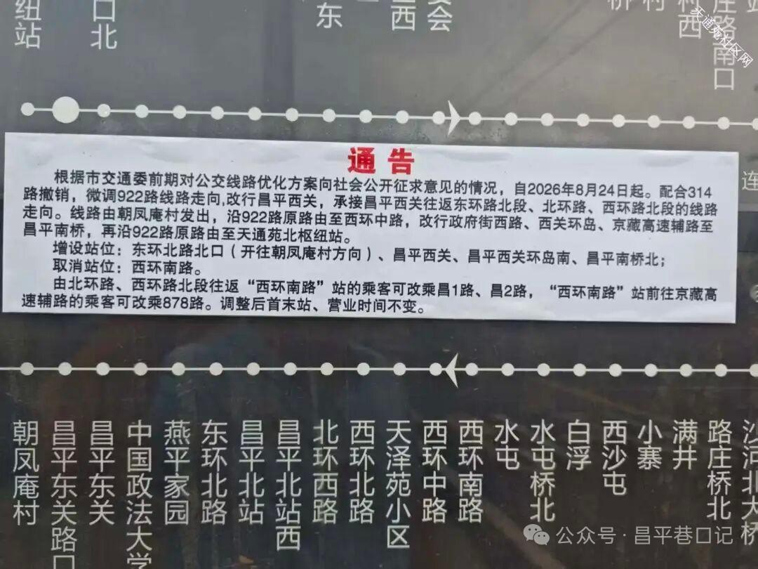 昌平的公交有大变动啦！自8月24日起，昌平314路撤销，这条线路可是1958年就