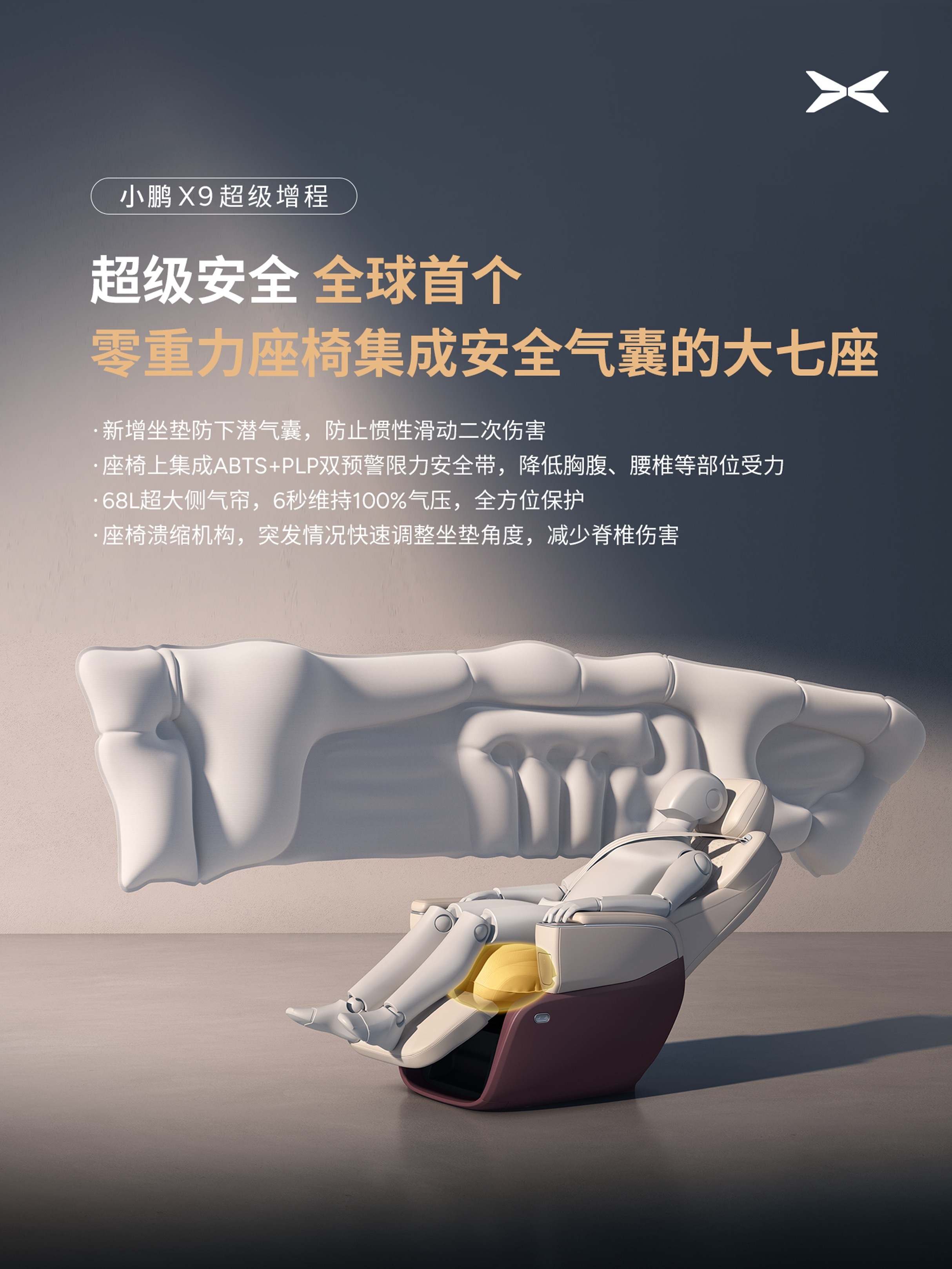 小鹏X9增程相比纯电即使增加了增程器 同样也保留了后轮转向而且舱内空间也没有被压