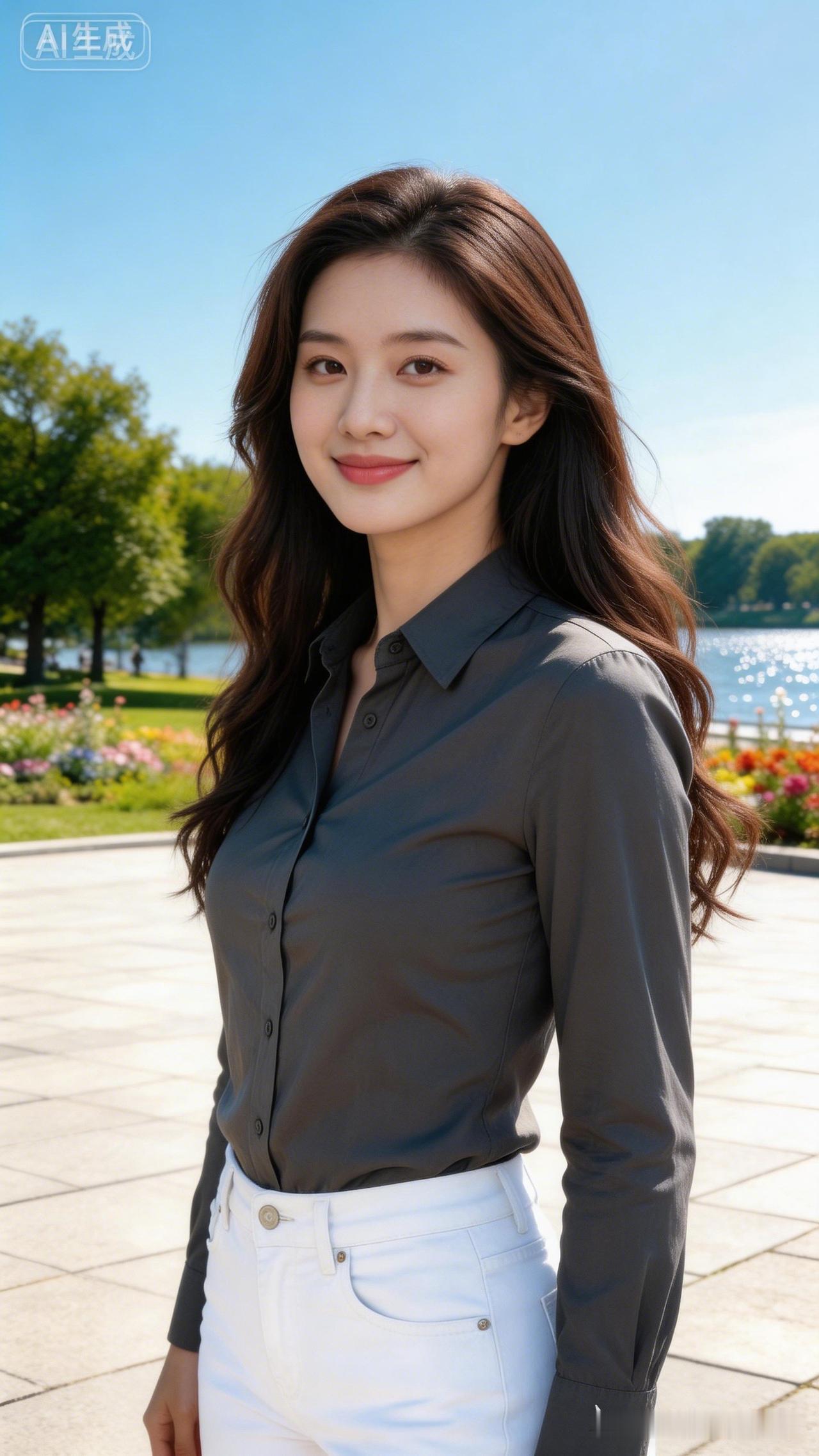 阳光明媚的午后，优雅的穿搭与自然美景相得益彰。