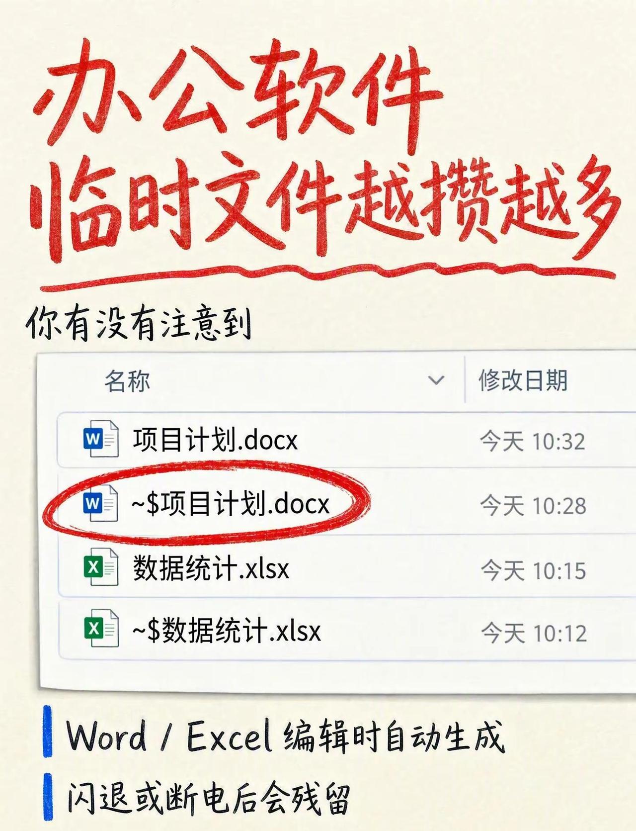办公软件临时文件越攒越多。你有没有注意到，每次用Word、Excel编辑文档，同