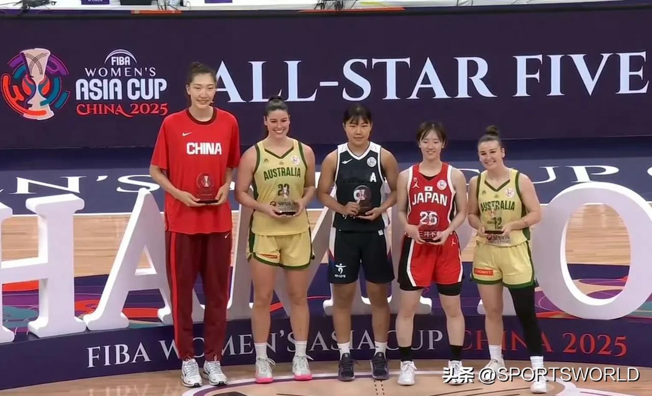 亚洲杯最佳阵容，中国女篮韩旭入选，日本女篮田中心入选，澳大利亚入选2人，韩国女篮