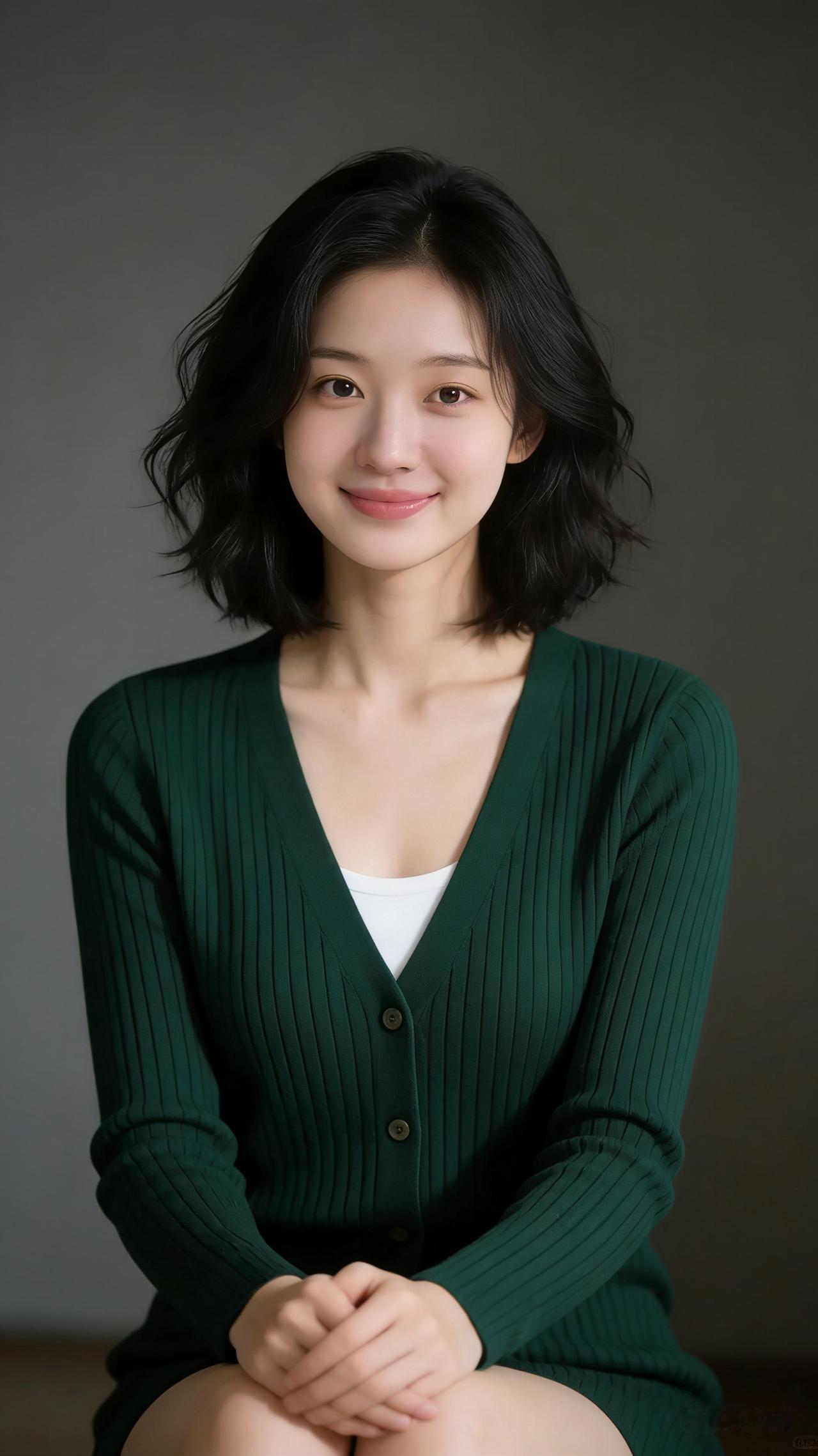 主体特征：
 
- 年轻东亚女性，五官精致柔和，眉眼清澈明亮，嘴角上扬带温柔笑意