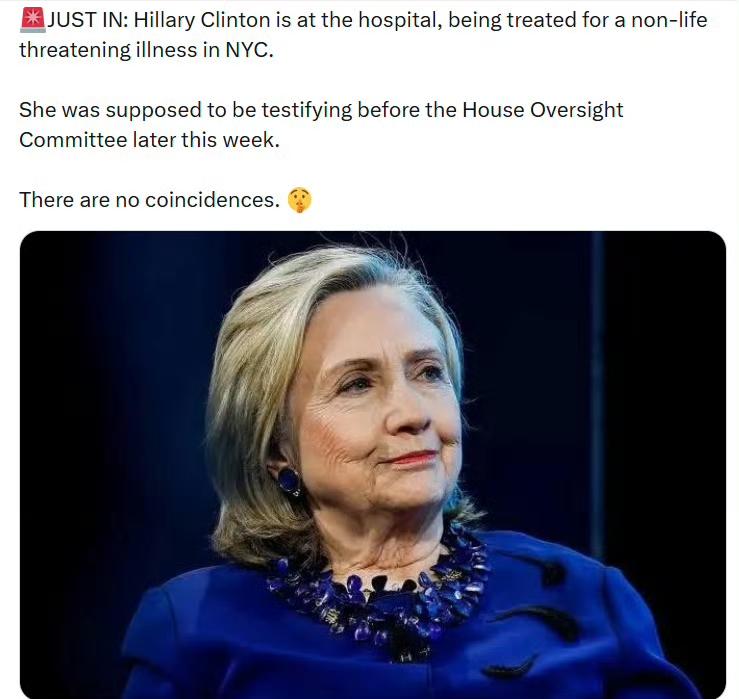 希拉里·克林顿正在纽约市的一家医院接受治疗，患有一种非威胁生命的疾病。

她原本