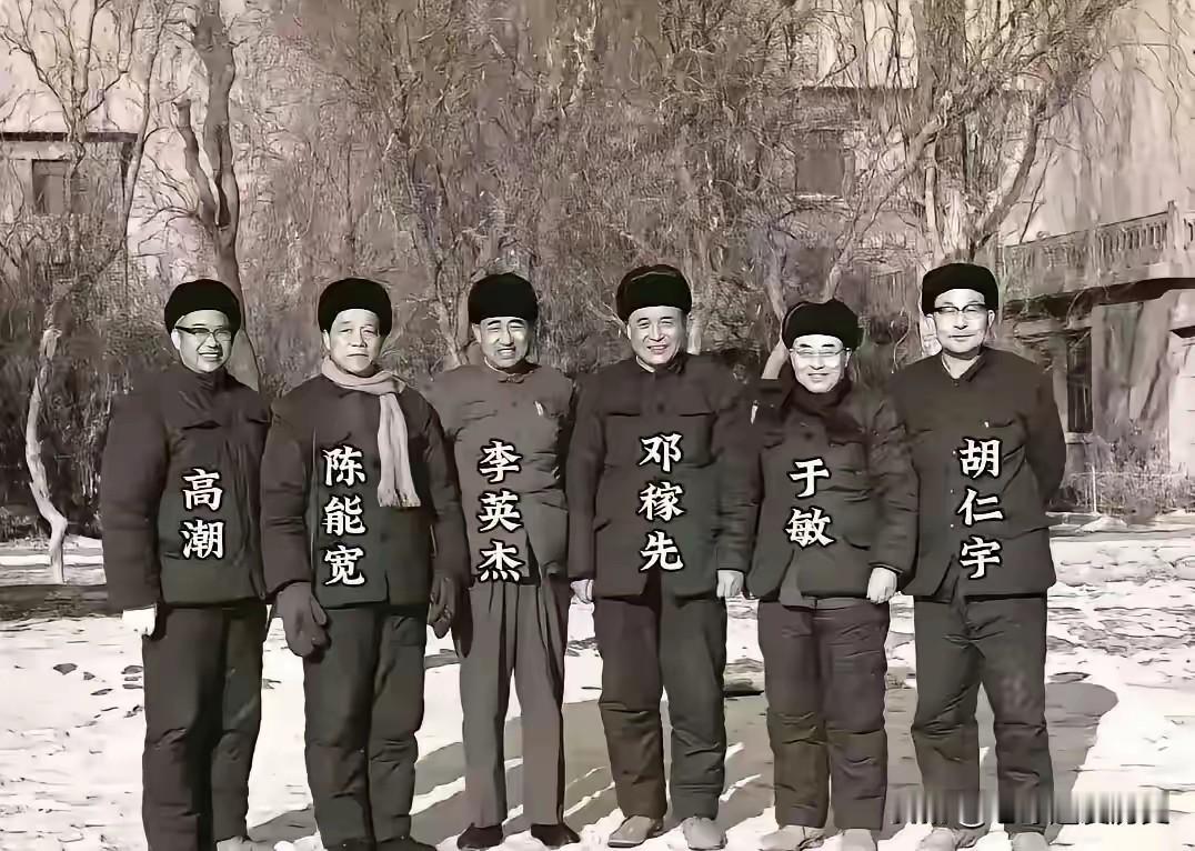 这张黑白照片记录下了投身“两弹一星”事业的六位核心科学家：高潮、陈能宽、李英杰、